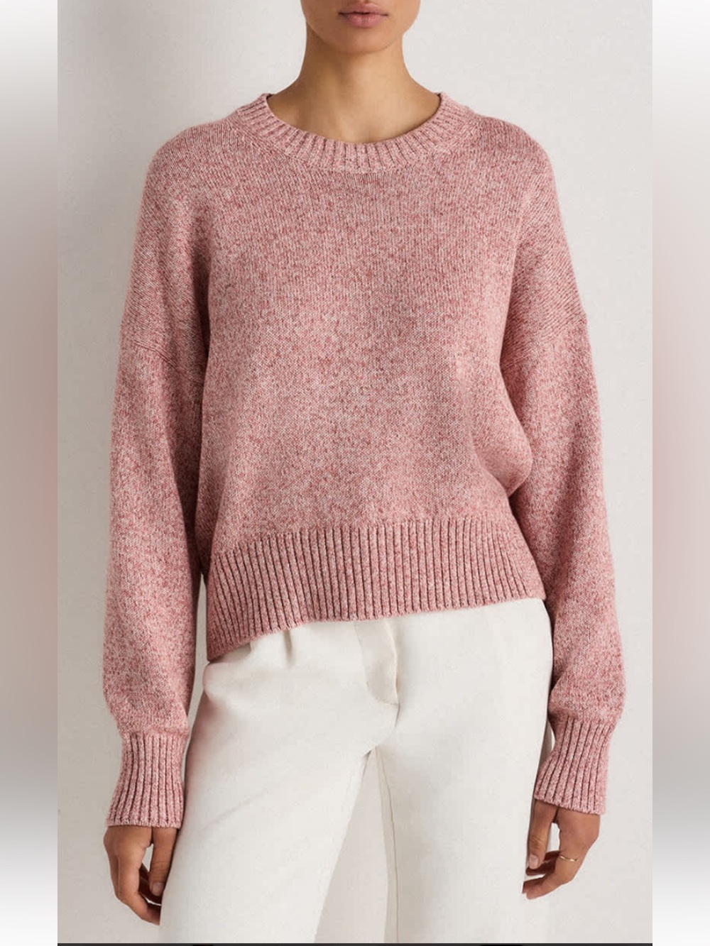Quince women’s 100% organic cotton boyfriend crew pink oversized sweater. M